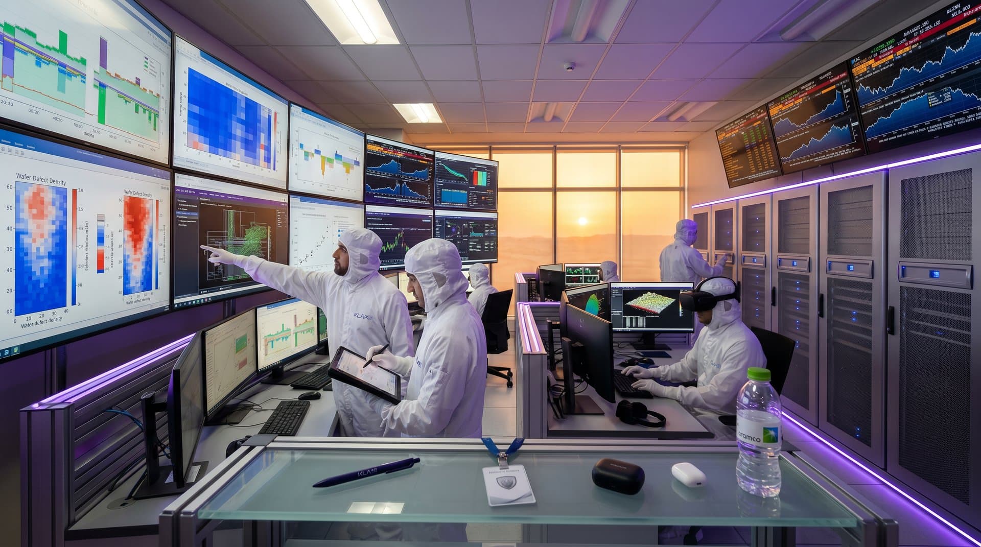Mubadala Abu Dhabi data center control room with screens showing KLA yield data and AI server racks