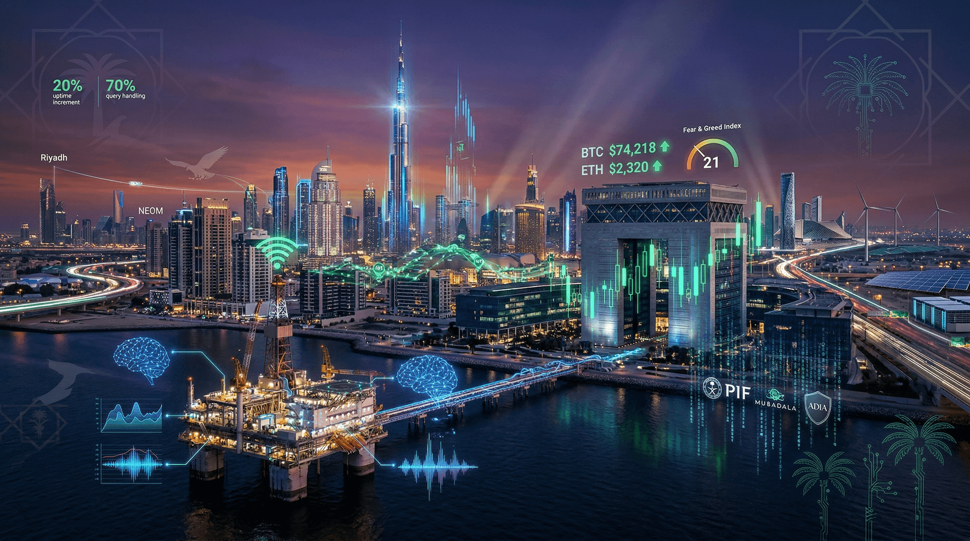 AI Productivity Surges Drive Gulf Energy and Finance Gains as Bitcoin Hits $74K