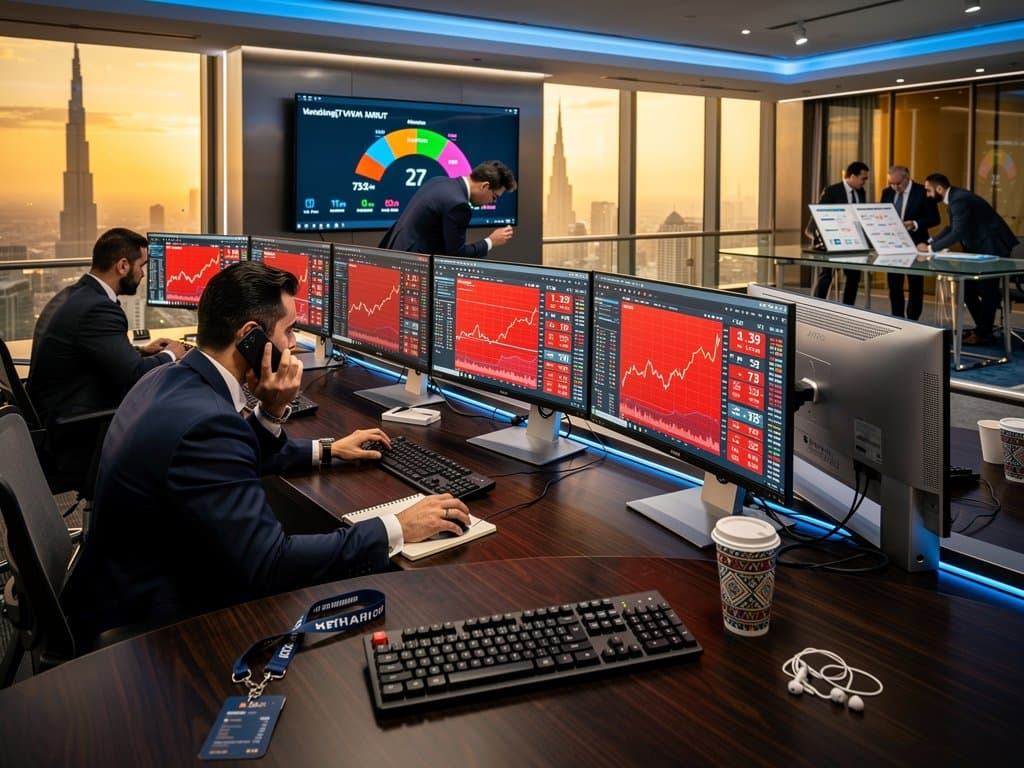 DIFC trading desks with crypto charts on monitors amid Gulf blockchain focus